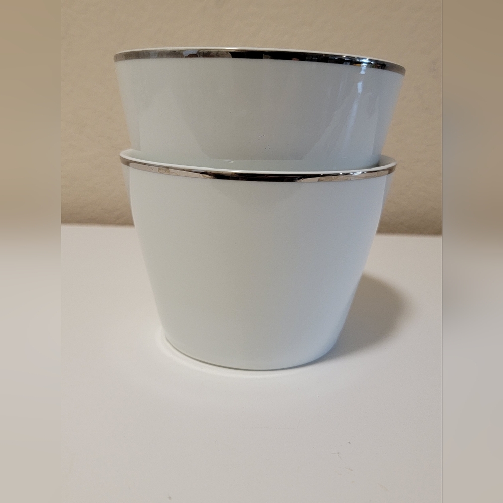 White Ceramic Bowls with Silver Trim